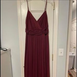 Wine colored bridesmaid dress.